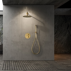 Griferia termostatica empotrada serie NAPOLES acabado oro cepillado - Imagen 1