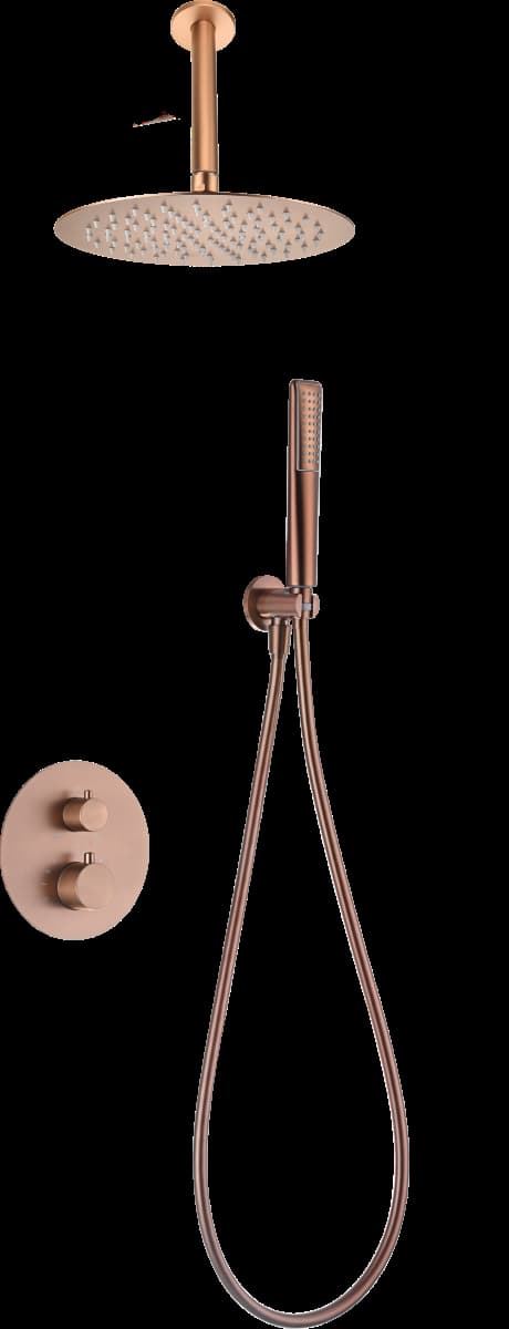 Griferia termostatica empotrada serie NAPOLES acabado oro rosa cepillado - Imagen 2