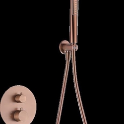 Griferia termostatica empotrada serie NAPOLES acabado oro rosa cepillado - Imagen 2