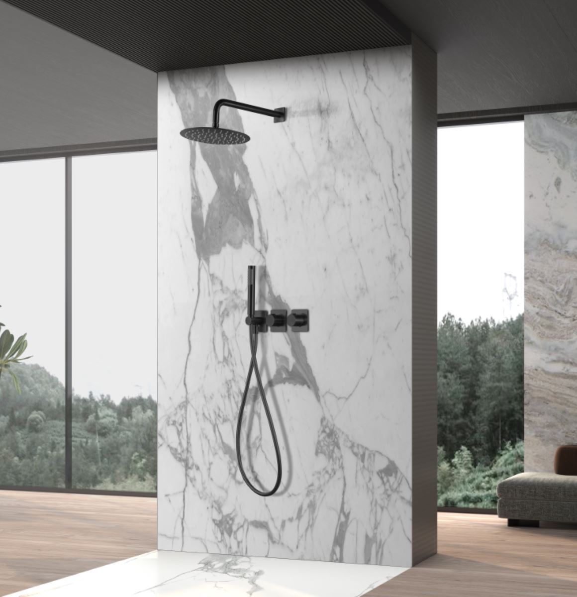 Griferia termostatica empotrada serie TÍBET acabado negro mate - Imagen 1