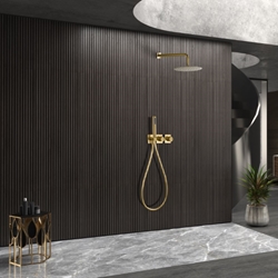 Griferia termostatica empotrada serie TÍBET acabado oro cepillado - Imagen 1