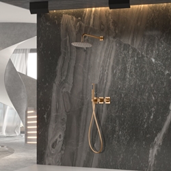 Griferia termostatica empotrada serie TÍBET acabado oro rosa cepillado - Imagen 1