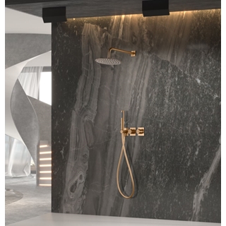 Griferia termostatica empotrada serie TÍBET acabado oro rosa cepillado - Imagen 1