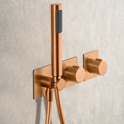 Griferia termostatica empotrada serie TÍBET acabado oro rosa cepillado - Imagen 2