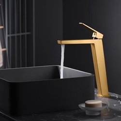 Grifo de lavabo alto monomando serie ART acabado oro cepillado - Imagen 1