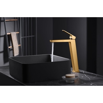 Grifo de lavabo alto monomando serie ART acabado oro cepillado - Imagen 1