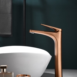 Grifo de lavabo alto monomando serie DELOS acabado oro rosa cepillado - Imagen 1