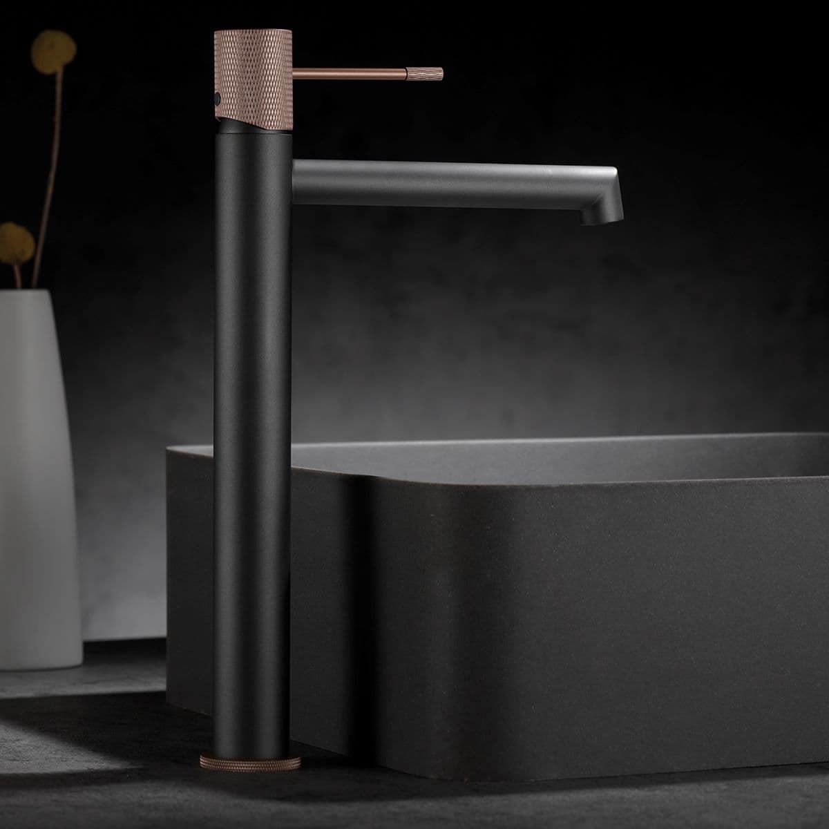 Grifo de lavabo alto monomando serie LINE acabado gris mate-champagne - Imagen 1