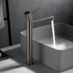 Grifo de lavabo alto monomando serie LINE acabado niquel cepillado - Imagen 1