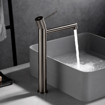 Grifo de lavabo alto monomando serie LINE acabado niquel cepillado - Imagen 1