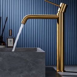 Grifo de lavabo alto monomando serie MONZA acabado oro cepillado - Imagen 1