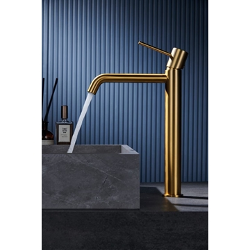 Grifo de lavabo alto monomando serie MONZA acabado oro cepillado - Imagen 1