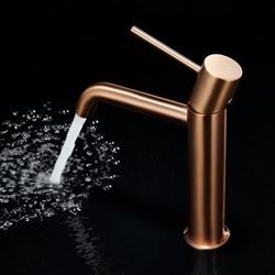 Grifo de lavabo alto monomando serie MONZA acabado oro rosa cepillado - Imagen 1