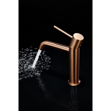 Grifo de lavabo alto monomando serie MONZA acabado oro rosa cepillado - Imagen 1