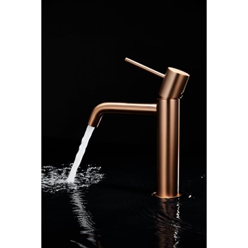 Grifo de lavabo alto monomando serie MONZA acabado oro rosa cepillado - Imagen 2