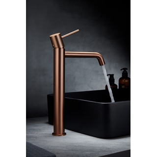 Grifo de lavabo alto monomando serie MONZA acabado oro rosa cepillado - Imagen 1