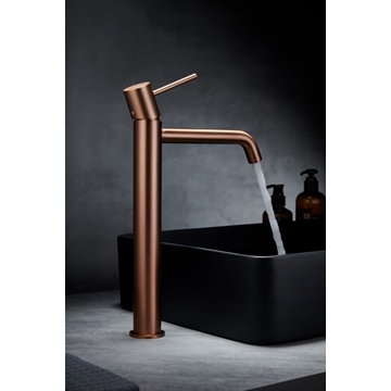 Grifo de lavabo alto monomando serie MONZA acabado oro rosa cepillado - Imagen 1