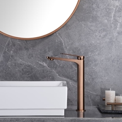 Grifo de lavabo alto monomando serie NAPOLES acabado oro rosa cepillado - Imagen 1