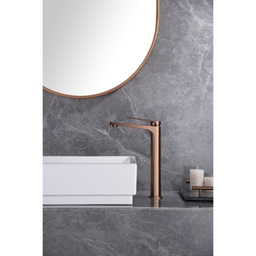 Grifo de lavabo alto monomando serie NAPOLES acabado oro rosa cepillado - Imagen 1