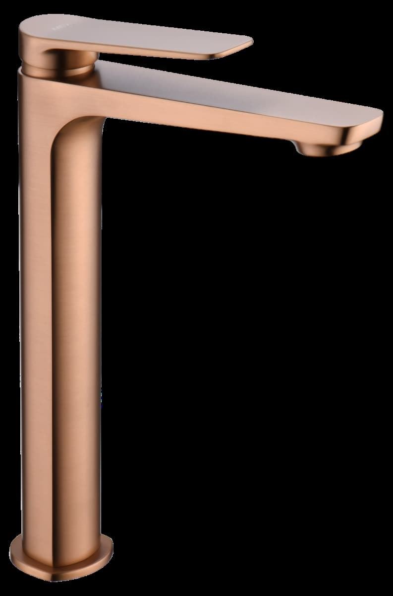 Grifo de lavabo alto monomando serie NAPOLES acabado oro rosa cepillado - Imagen 2