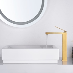 Grifo de lavabo alto monomando serie PISA acabado oro cepillado - Imagen 1