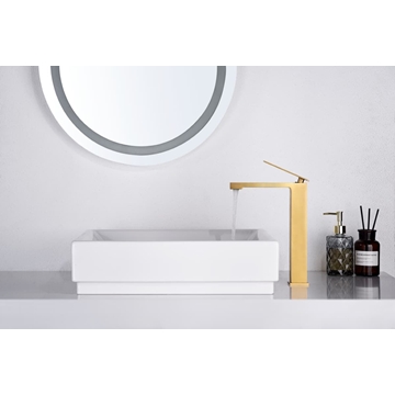 Grifo de lavabo alto monomando serie PISA acabado oro cepillado - Imagen 1