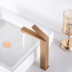 Grifo de lavabo alto monomando serie PISA acabado oro rosa cepillado - Imagen 1