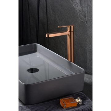 Grifo de lavabo alto monomando serie ROMA acabado oro rosa cepillado - Imagen 1