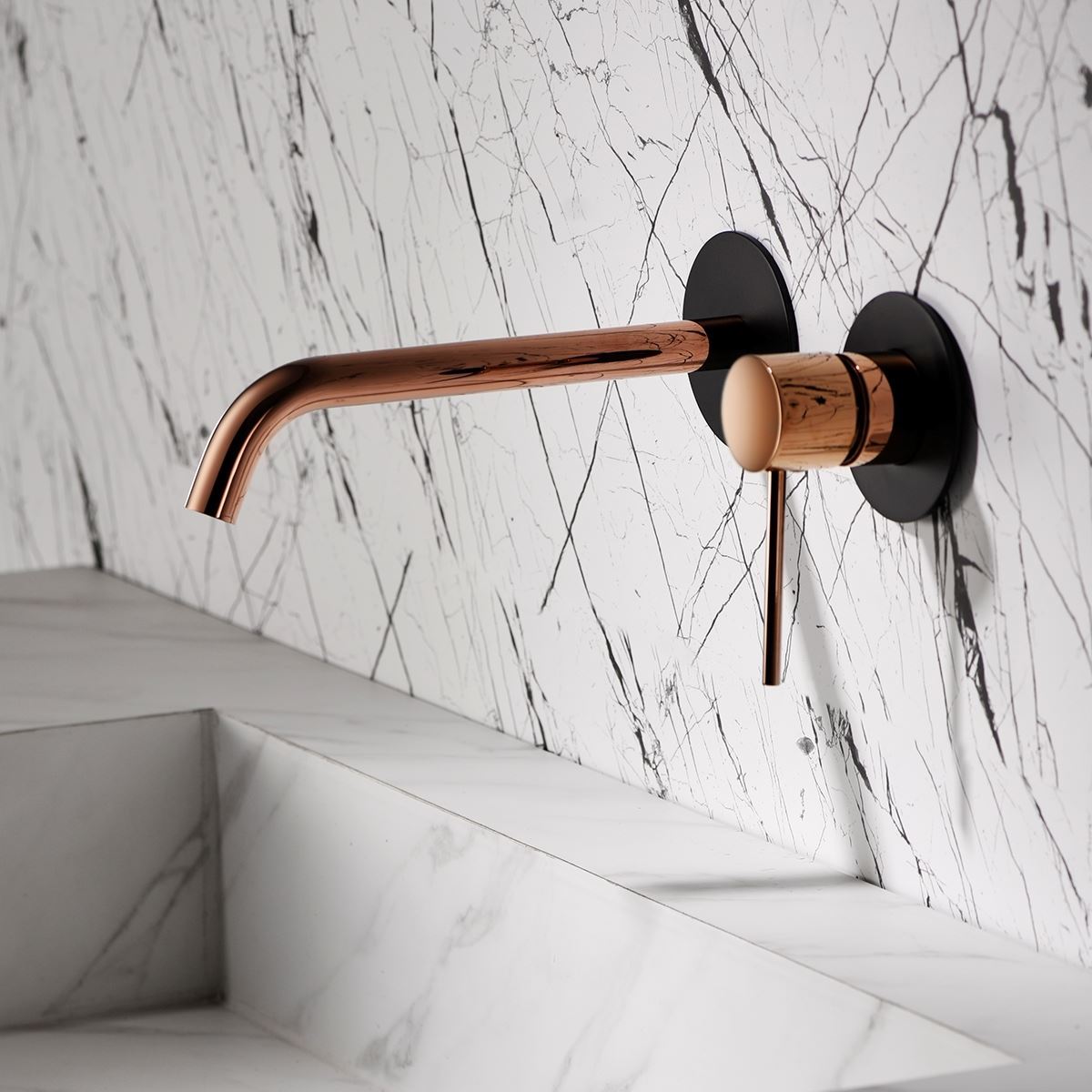 Grifo de lavabo monomando empotrado serie MILOS acabado oro rosa brillo / negro mate - Imagen 1