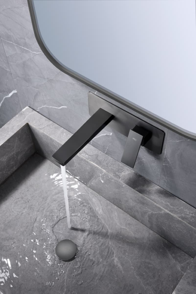 Grifo de lavabo monomando empotrado serie PISA acabado negro gun metal - Imagen 1