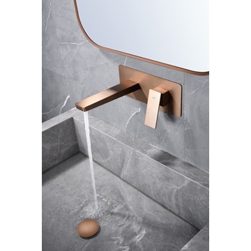 Grifo de lavabo monomando empotrado serie PISA acabado oro rosa cepillado - Imagen 1