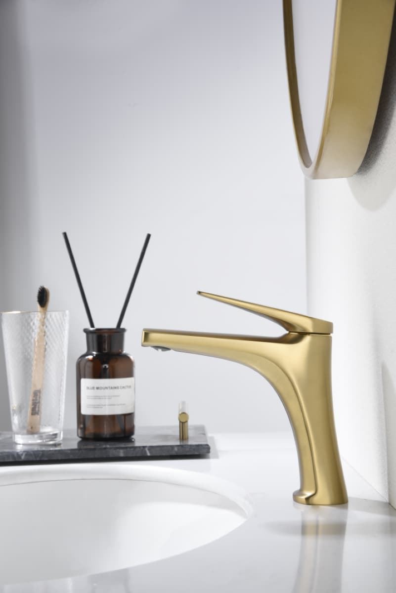 Grifo de lavabo monomando serie DELOS acabado oro cepillado - Imagen 1