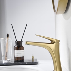 Grifo de lavabo monomando serie DELOS acabado oro cepillado - Imagen 1