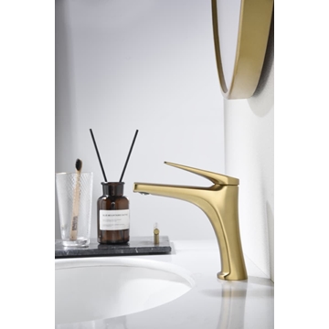Grifo de lavabo monomando serie DELOS acabado oro cepillado - Imagen 1