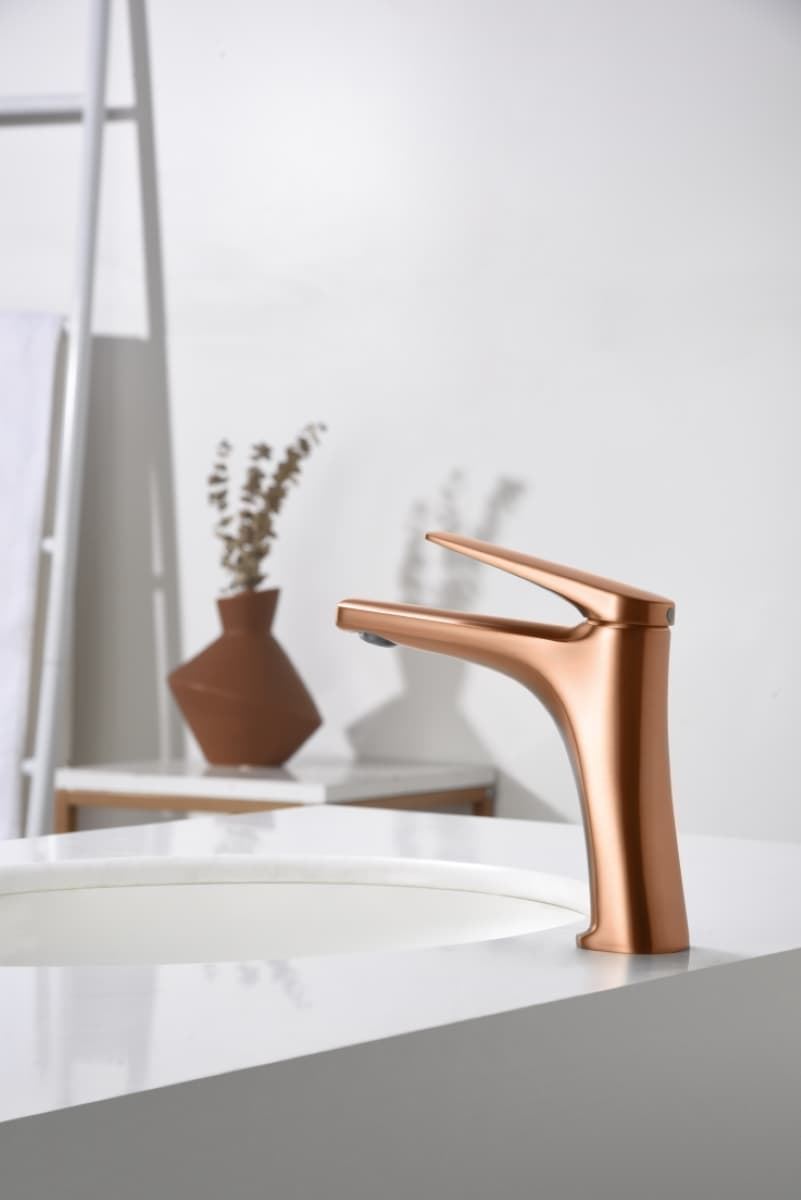 Grifo de lavabo monomando serie DELOS acabado oro rosa cepillado - Imagen 1