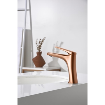 Grifo de lavabo monomando serie DELOS acabado oro rosa cepillado - Imagen 1