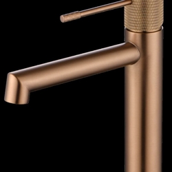 Grifo de lavabo monomando serie LINE acabado oro rosa cepillado - Imagen 1