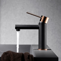 Grifo de lavabo monomando serie MILOS acabado oro rosa brillo / negro mate - Imagen 1