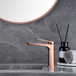 Grifo de lavabo monomando serie NAPOLES acabado oro rosa cepillado - Imagen 1