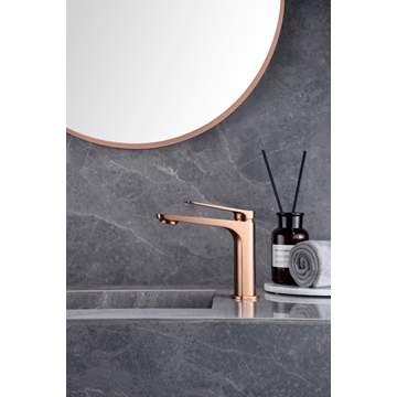 Grifo de lavabo monomando serie NAPOLES acabado oro rosa cepillado - Imagen 1