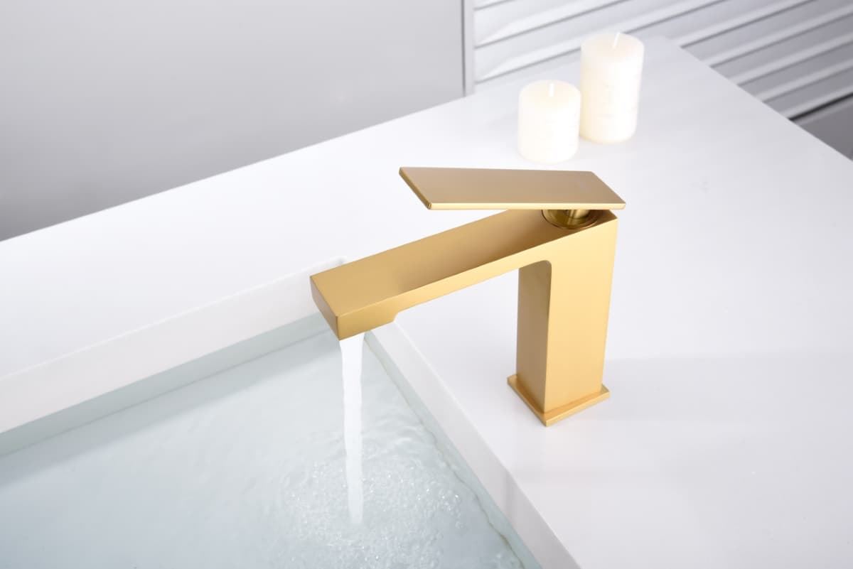 Grifo de lavabo monomando serie PISA acabado oro cepillado - Imagen 1