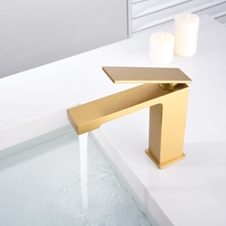 Grifo de lavabo monomando serie PISA acabado oro cepillado - Imagen 1