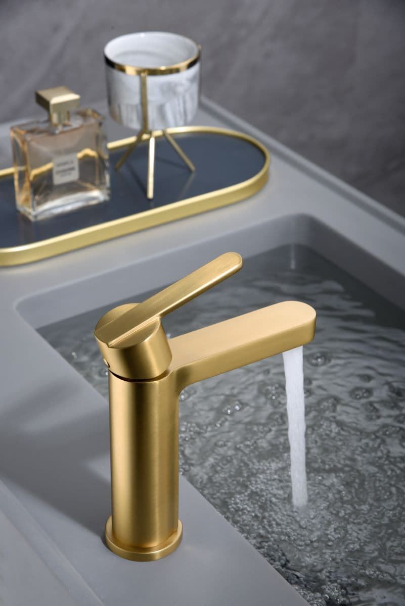 Grifo de lavabo monomando serie ROMA acabado oro cepillado - Imagen 1