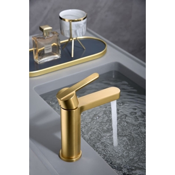 Grifo de lavabo monomando serie ROMA acabado oro cepillado - Imagen 1