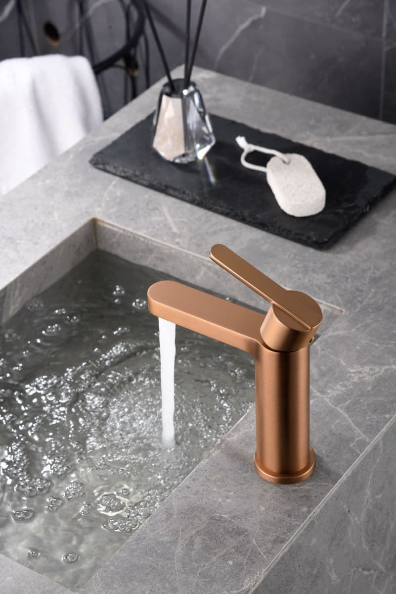 Grifo de lavabo monomando serie ROMA acabado oro rosa cepillado - Imagen 1