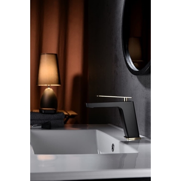 Grifo de lavabo monomando serie SUECIA acabado oro brillo / negro mate - Imagen 1