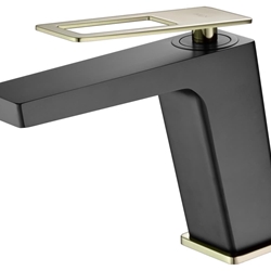 Grifo de lavabo monomando serie SUECIA acabado oro brillo / negro mate - Imagen 2