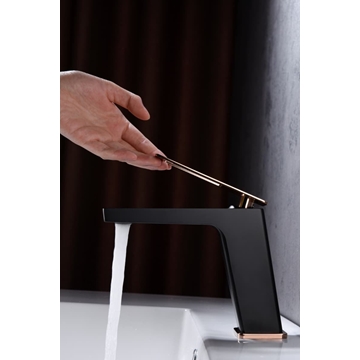 Grifo de lavabo monomando serie SUECIA acabado oro rosa brillo / negro mate - Imagen 1