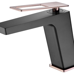 Grifo de lavabo monomando serie SUECIA acabado oro rosa brillo / negro mate - Imagen 2