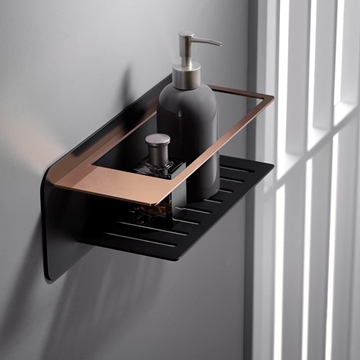 Jabonera de pared serie BETHARI acabado negro mate - oro rosa brillo - Imagen 1